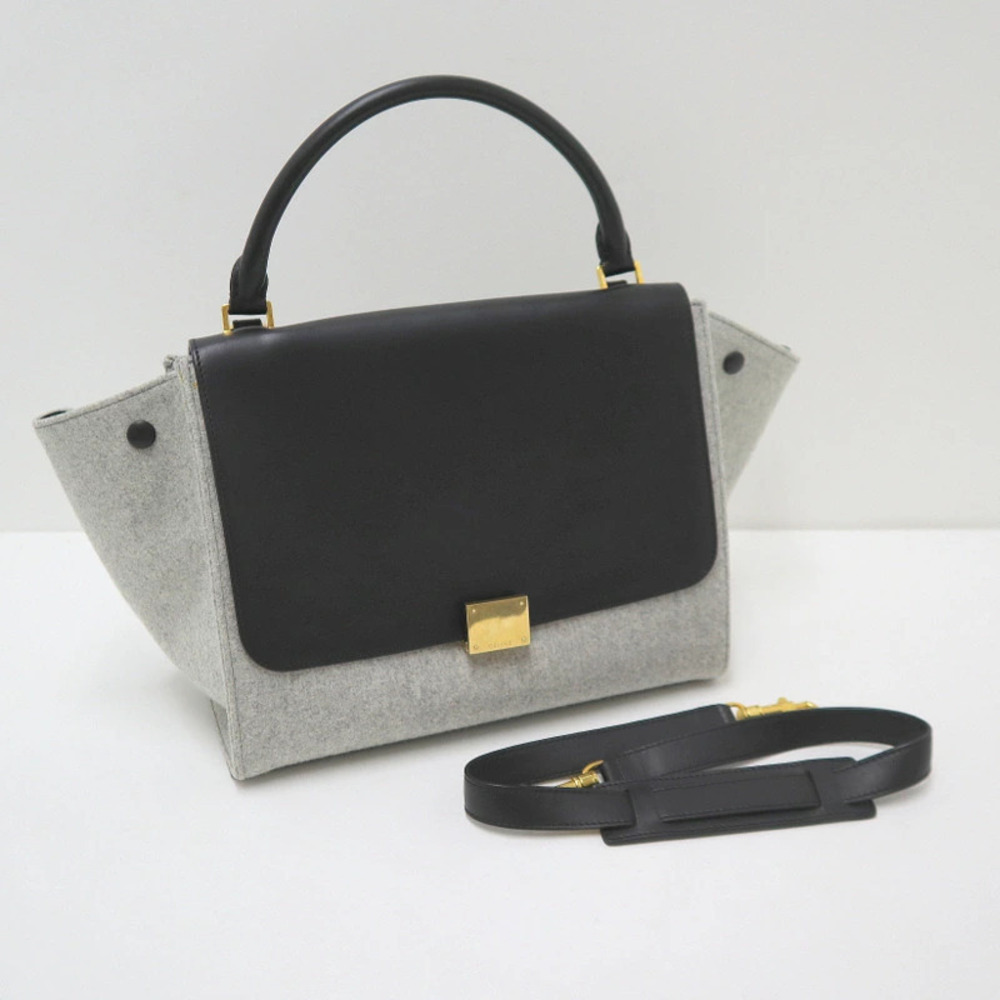 Celine Trapeze Handbag Leather Felt Black Gray
